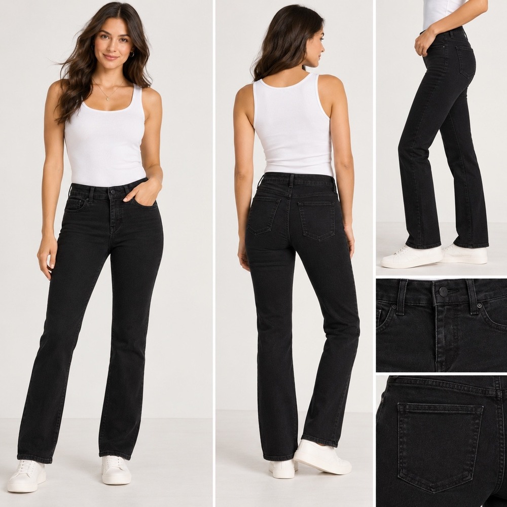 NYDJ Marilyn Straight Jeans Black Lift Tuck Technology Size 0 Short Stretch